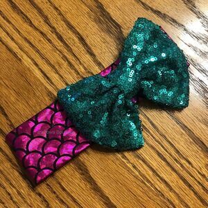 Green Glitter Big Bow on Pink Mermaid Headband MERMGRN  Handmade NWT Boutique